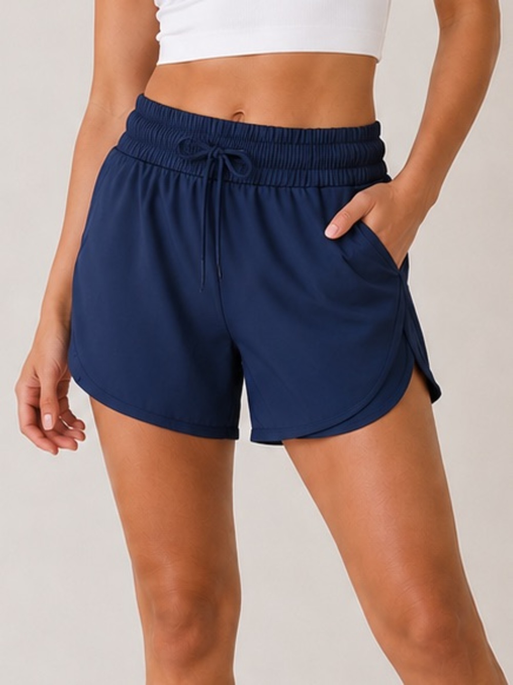 Ksmien Navy Athletic Shorts Womens Medium Stretch Running Lounge